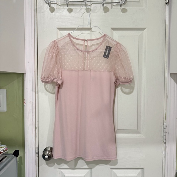 Express Mesh Polka Dot Puff Sleeve Top size Medium - Picture 2 of 5